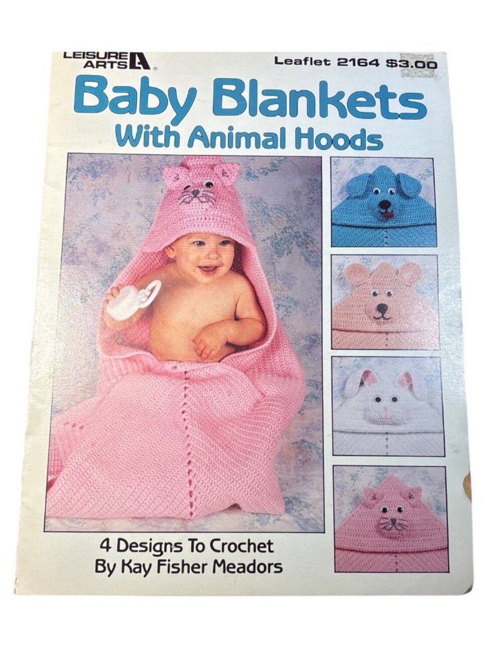 Baby Blankets Crochet Pattern Book With Animal Hoods Leisure Arts 1991 Vintage